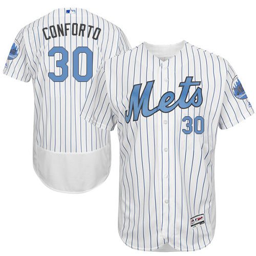 Mets #30 Michael Conforto White(Blue Strip) Flexbase Authentic Collection Father's Day Stitched MLB Jersey - Click Image to Close